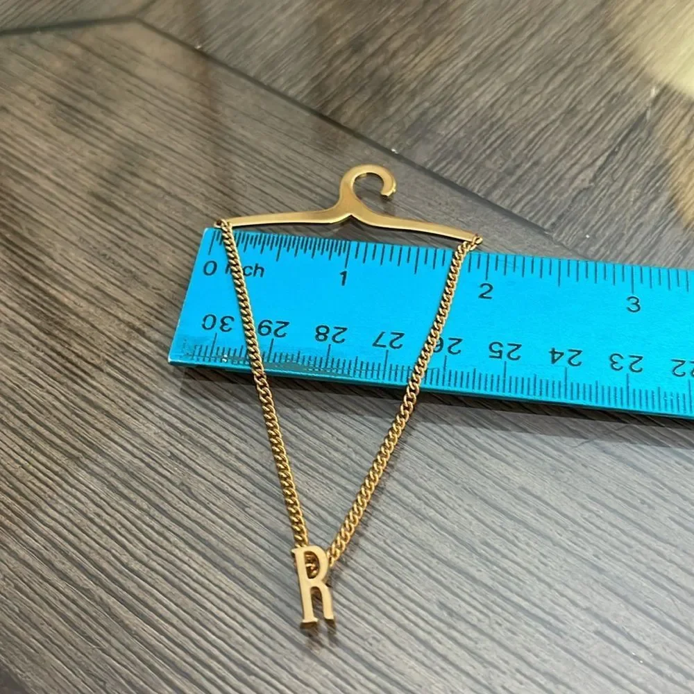 Vintage Tie Clasp - Chain with Initial “R” Monogram